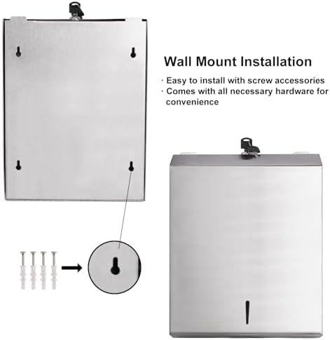 HEY FOLY Commercial Paper Towel Dispenser Wall Mount Touchless Stainless Steel Lock Silver