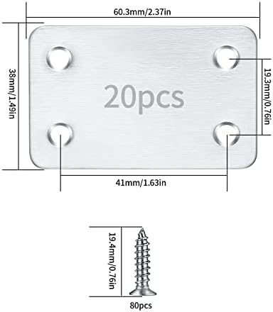 20-Piece Stainless Steel Flat Mending Plates for Wood Furniture