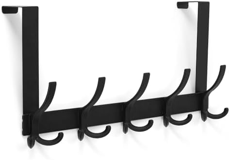 Optish Over The Door Hanger with 5 Triple Coat Hooks Black