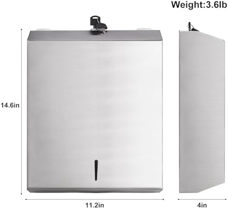 HEY FOLY Commercial Paper Towel Dispenser Wall Mount Touchless Stainless Steel Lock Silver