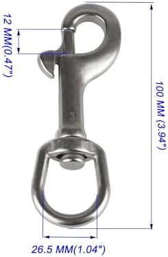 2 Pcs 1x394 inch 316 stainless steel marine grade carbon chain snap hooks