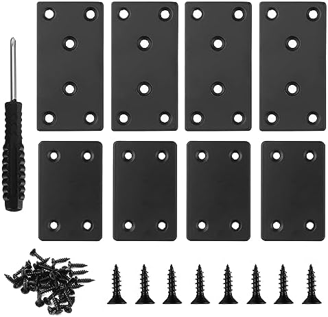 8-Piece Flat Metal Mending Plates Black Steel for Wood Shelves