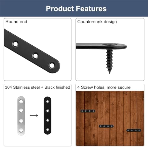 24Pcs Black Stainless Steel Flat Brace Plates with Screws