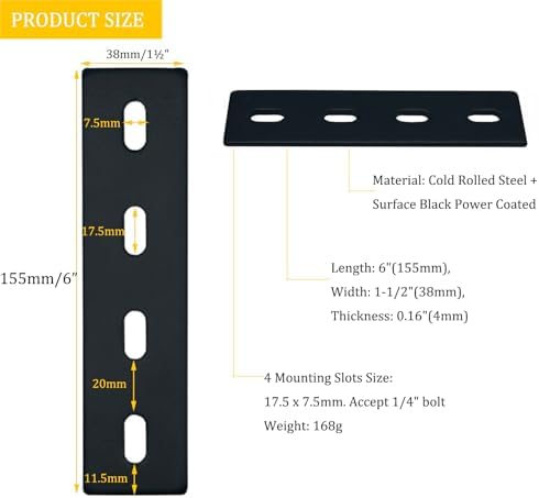 10 Pack Flat Straight Metal Braces 6 Inch Black Repair Plates