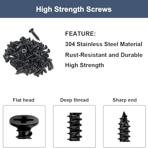 24Pcs Black Stainless Steel Flat Brace Plates with Screws