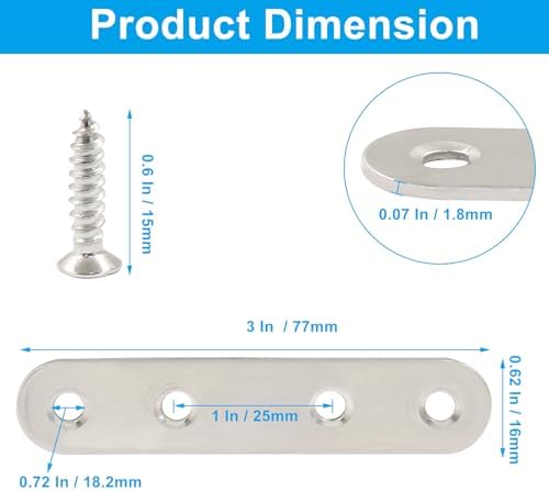 16-Piece 3-Inch Stainless Steel Straight Bracket for Furniture Repair