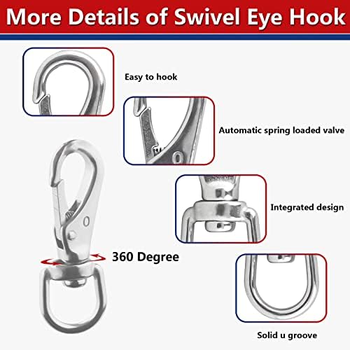Ekunbuy Swivel Eye Snap Hooks 304 Stainless Steel Heavy Duty