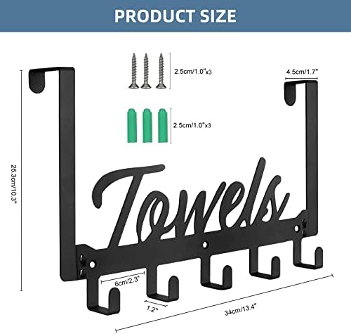 Space-Saving Over-Door Towel Rack with 5 Hooks