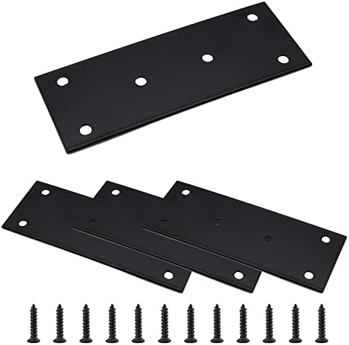 4-Piece Stainless Steel Flat Straight Brace Bracket Black for Wood Fixtures