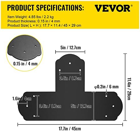 VEVOR Black T Bracket 6x6 8PCs Heavy Duty Steel Connector