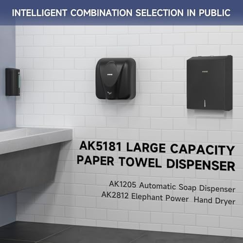 AIKE 400-sheet stainless steel wall mount dispensor with lock black