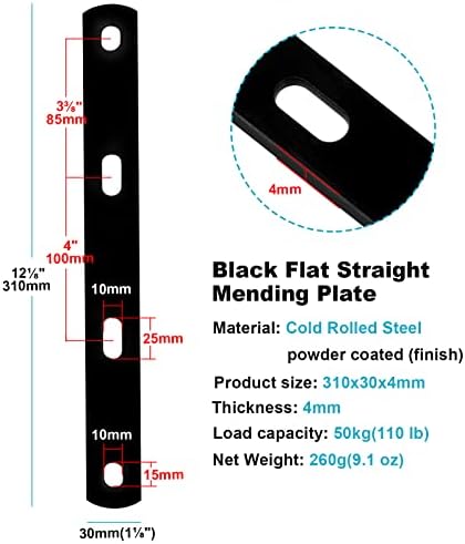 6PCS Black Steel Mending Plate - Heavy Duty Farmhouse Woodworking Tool