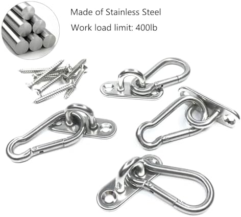 8Pcs 304 Stainless Steel Pad Eye and Snap Hooks with Screws Anchors