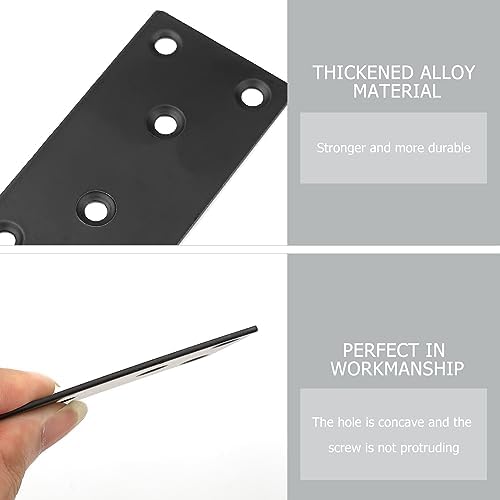 8-Piece Flat Metal Mending Plates Black Steel for Wood Shelves