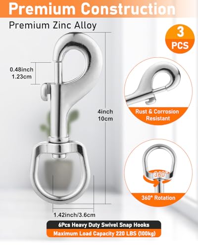 ZORUNNA Swivel Bolt Snap Hooks 3-Pack 220Lbs