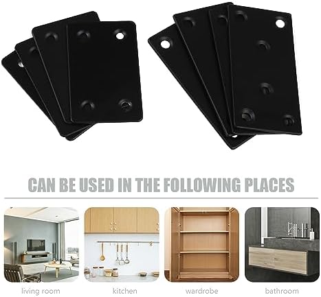 8-Piece Flat Metal Mending Plates Black Steel for Wood Shelves