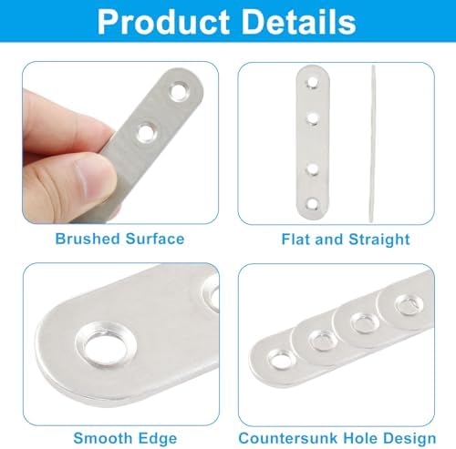 16-Piece 3-Inch Stainless Steel Straight Bracket for Furniture Repair