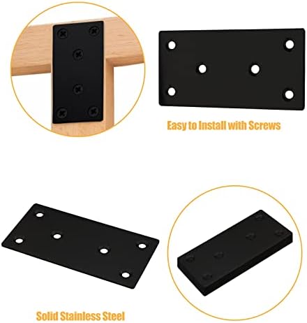 4-Piece Stainless Steel Flat Straight Brace Bracket Black for Wood Fixtures