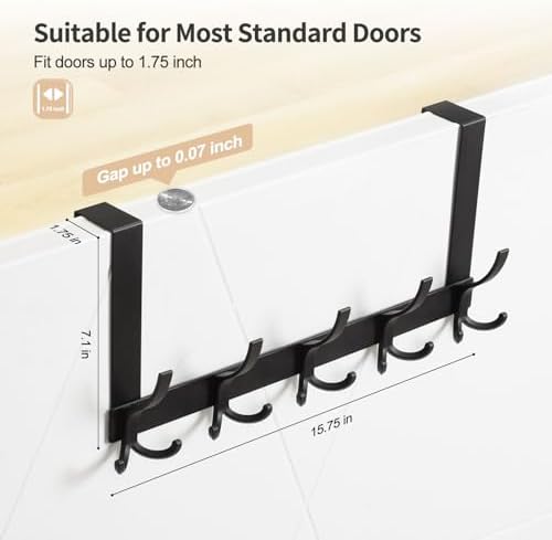 Optish Over The Door Hanger with 5 Triple Coat Hooks Black