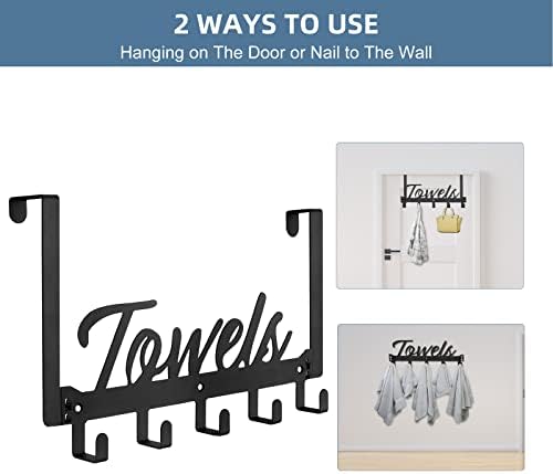 Space-Saving Over-Door Towel Rack with 5 Hooks