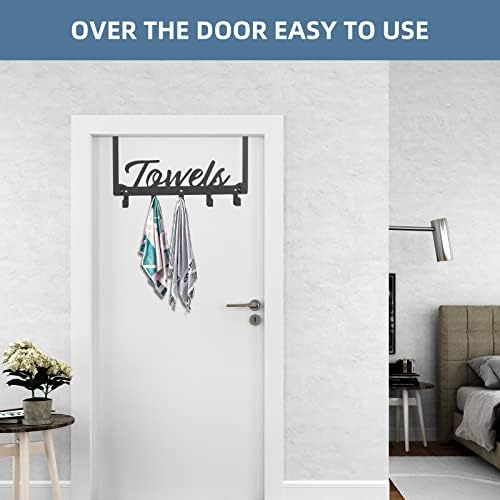 Space-Saving Over-Door Towel Rack with 5 Hooks