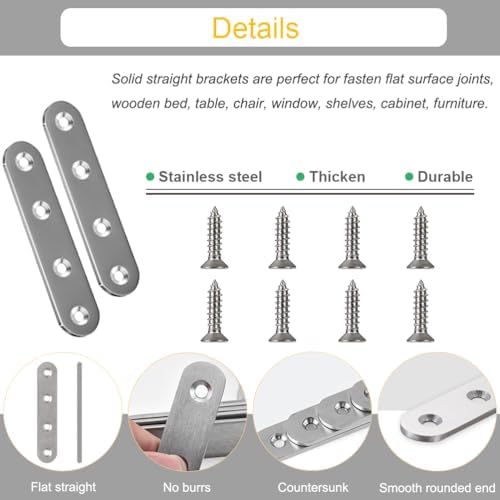 24 Pack Stainless Steel Straight Brackets with Screws