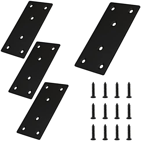 4-Piece Stainless Steel Flat Straight Brace Bracket Black for Wood Fixtures