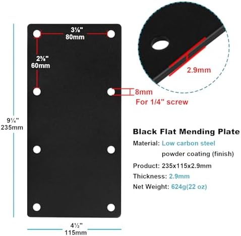 4 PCS Black Flat Mending Bracket Plate for Furniture Wood Repair