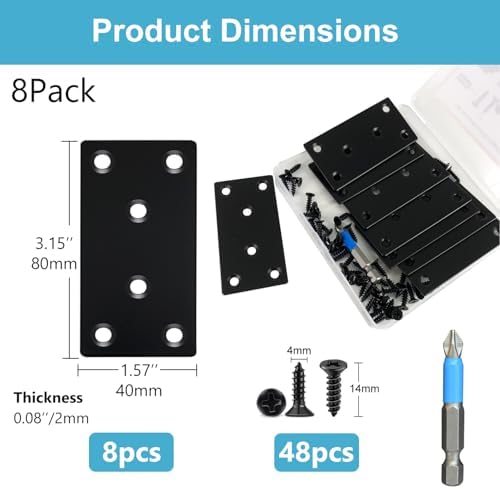 QSJ 8-Pack Stainless Steel Flat Mending Plate for Wood Furniture