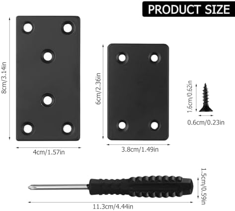8-Piece Flat Metal Mending Plates Black Steel for Wood Shelves