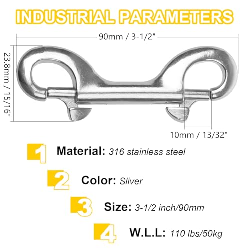 Double Ended Bolt Snap Hook 2-Pack Marine Grade Stainless Steel Bolt Snaps