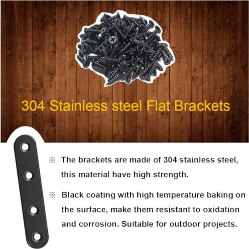24Pcs Black Stainless Steel Flat Brace Plates with Screws