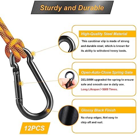 12-Piece Durable Carabiner Clips with 110 lbs Capacity for Birds Dogs
