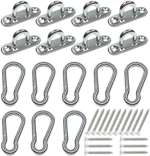 8Pcs 304 Stainless Steel Pad Eye and Snap Hooks with Screws Anchors