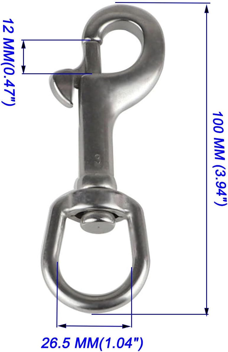 2 Pcs 1x394 inch 316 stainless steel marine grade carbon chain snap hooks