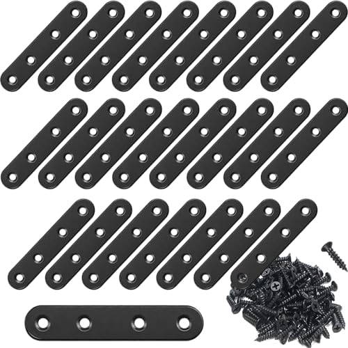 24Pcs Black Stainless Steel Flat Brace Plates with Screws