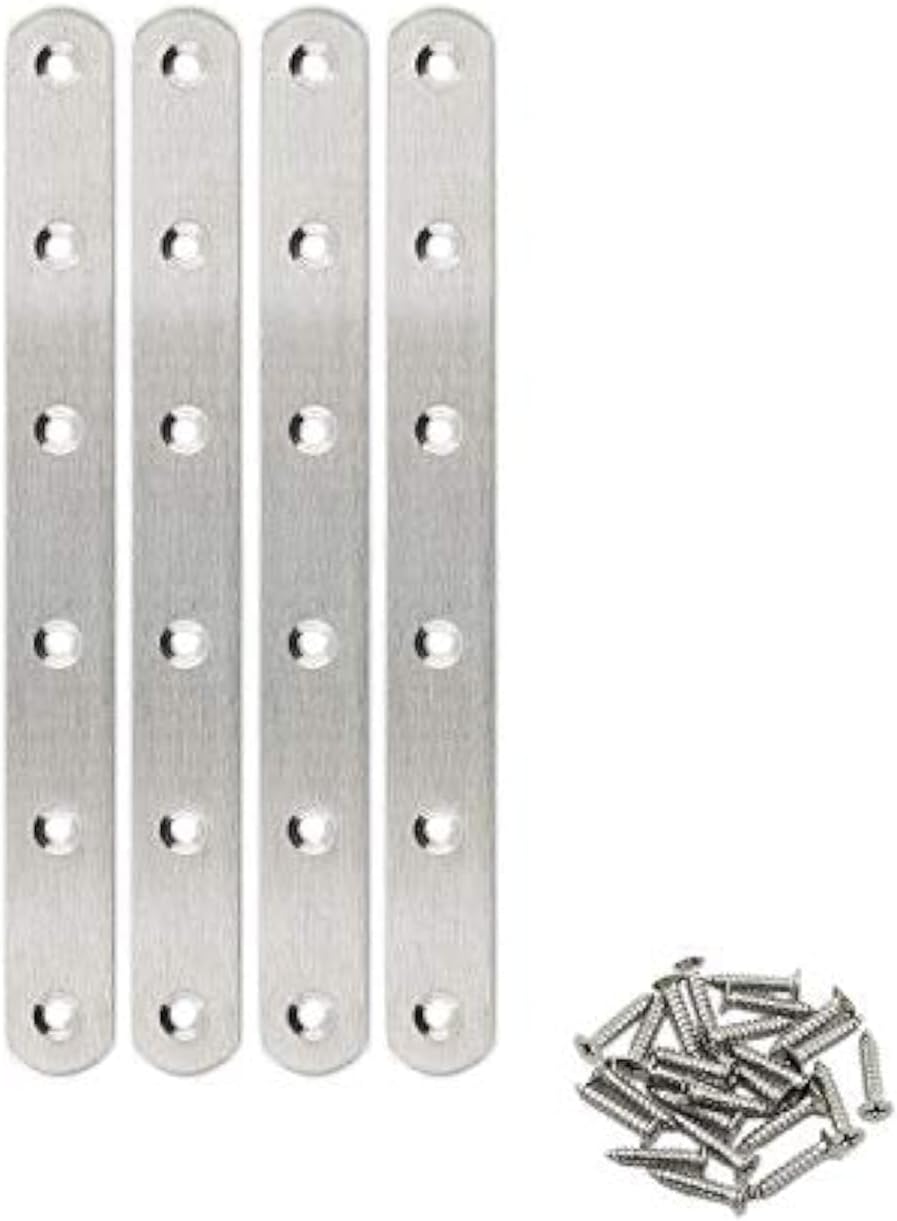 4-Pack Stainless Steel Flat Straight Braces for Wood