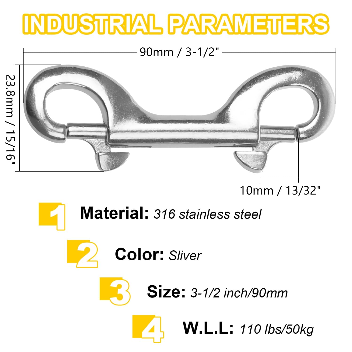 Double Ended Bolt Snap Hook 2-Pack Marine Grade Stainless Steel Bolt Snaps