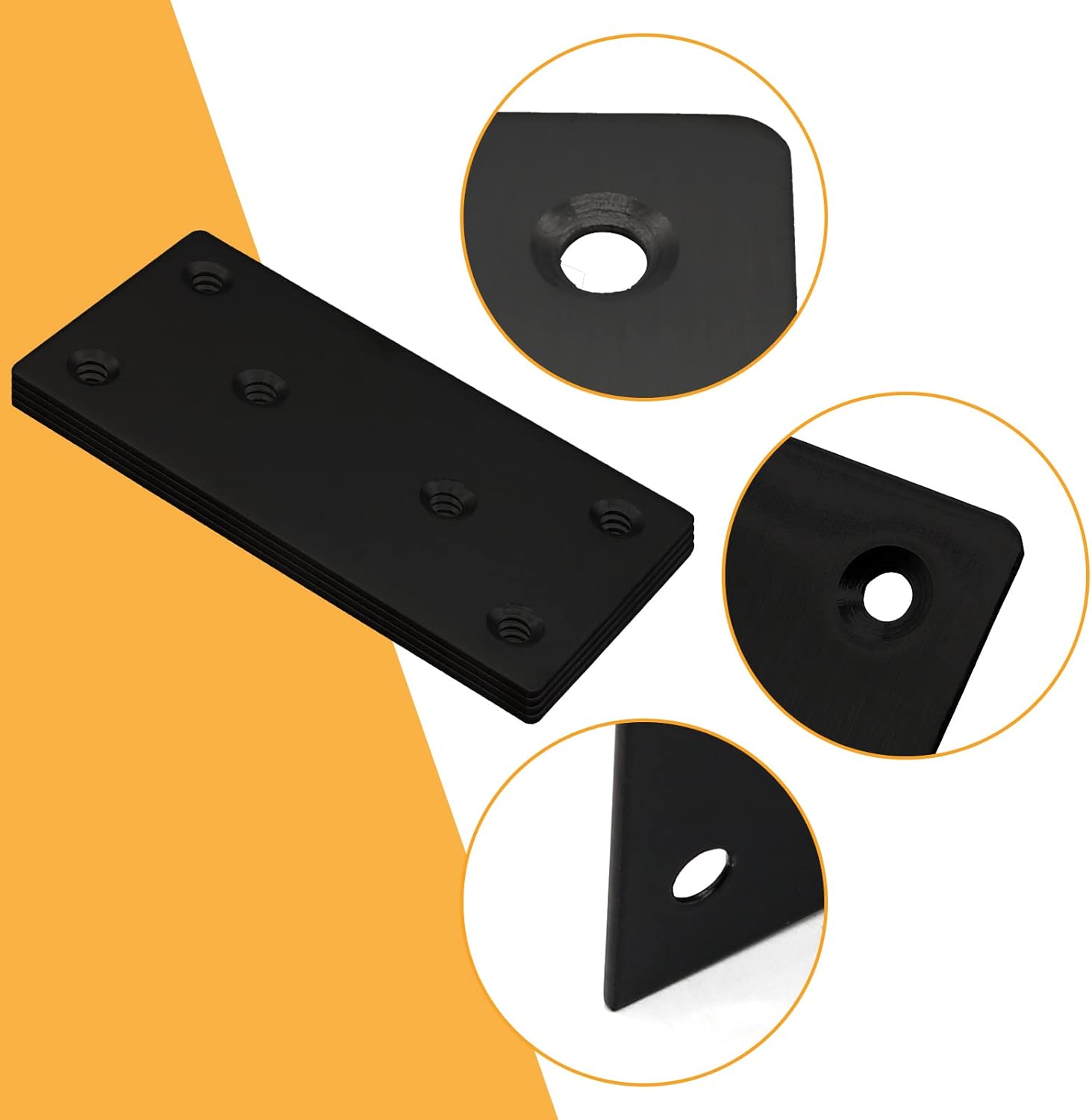 4-Piece Stainless Steel Flat Straight Brace Bracket Black for Wood Fixtures