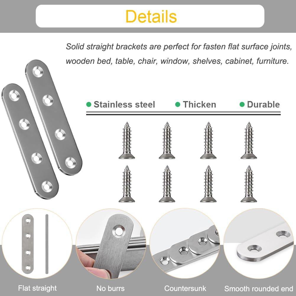 24 Pack Stainless Steel Straight Brackets with Screws