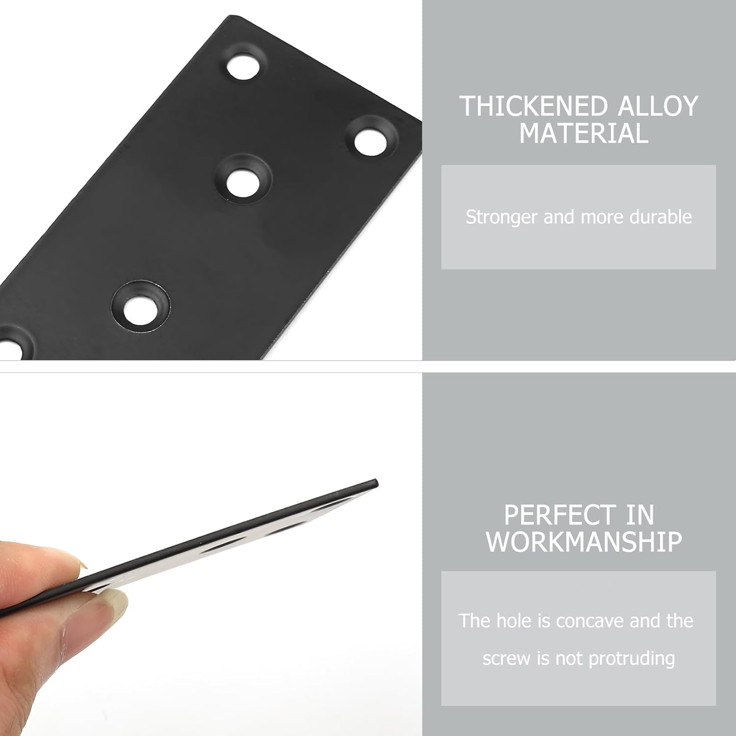 8-Piece Flat Metal Mending Plates Black Steel for Wood Shelves