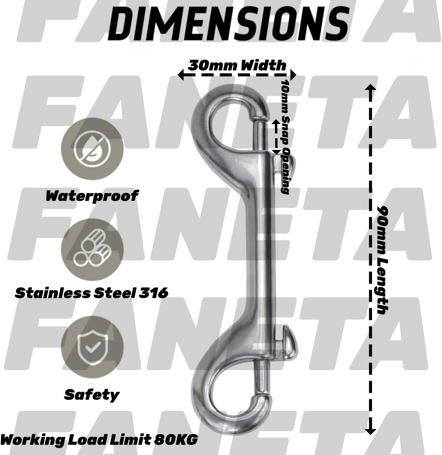 316 Stainless Steel Double Ended Bolt Snap Hook 2-Pack