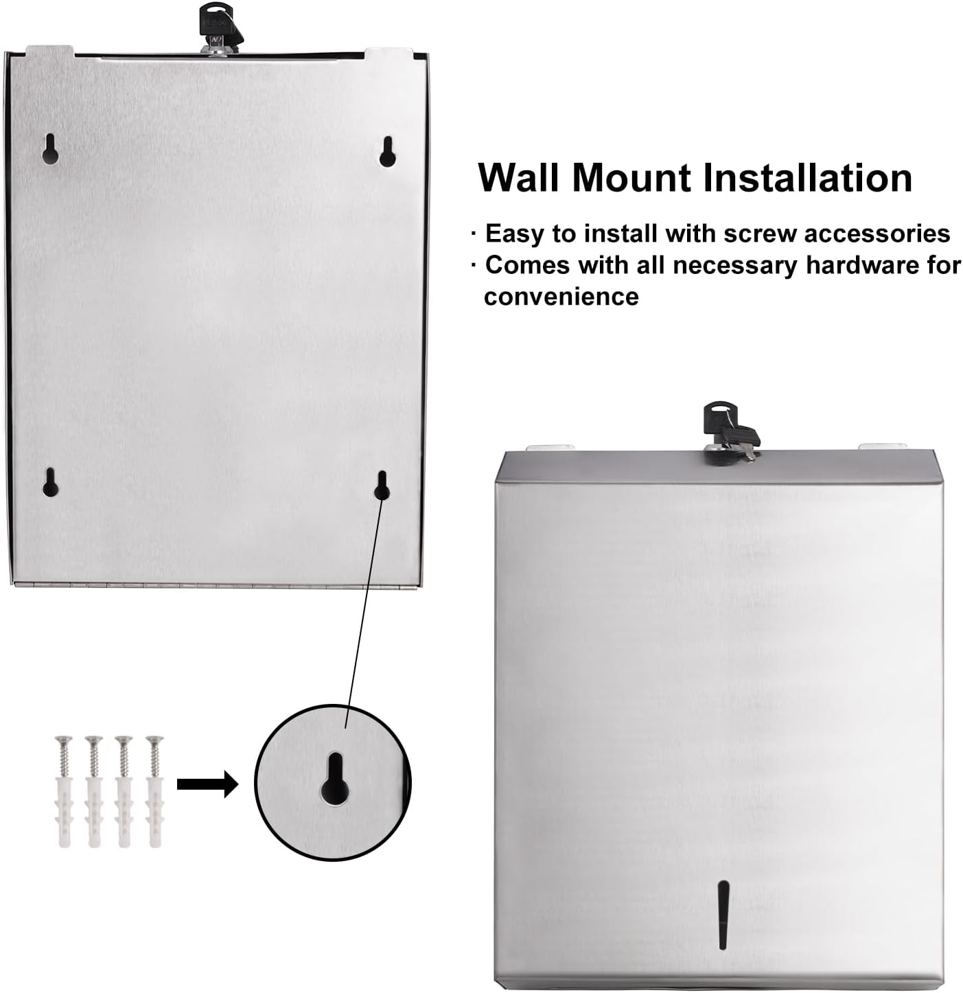 HEY FOLY Commercial Paper Towel Dispenser Wall Mount Touchless Stainless Steel Lock Silver