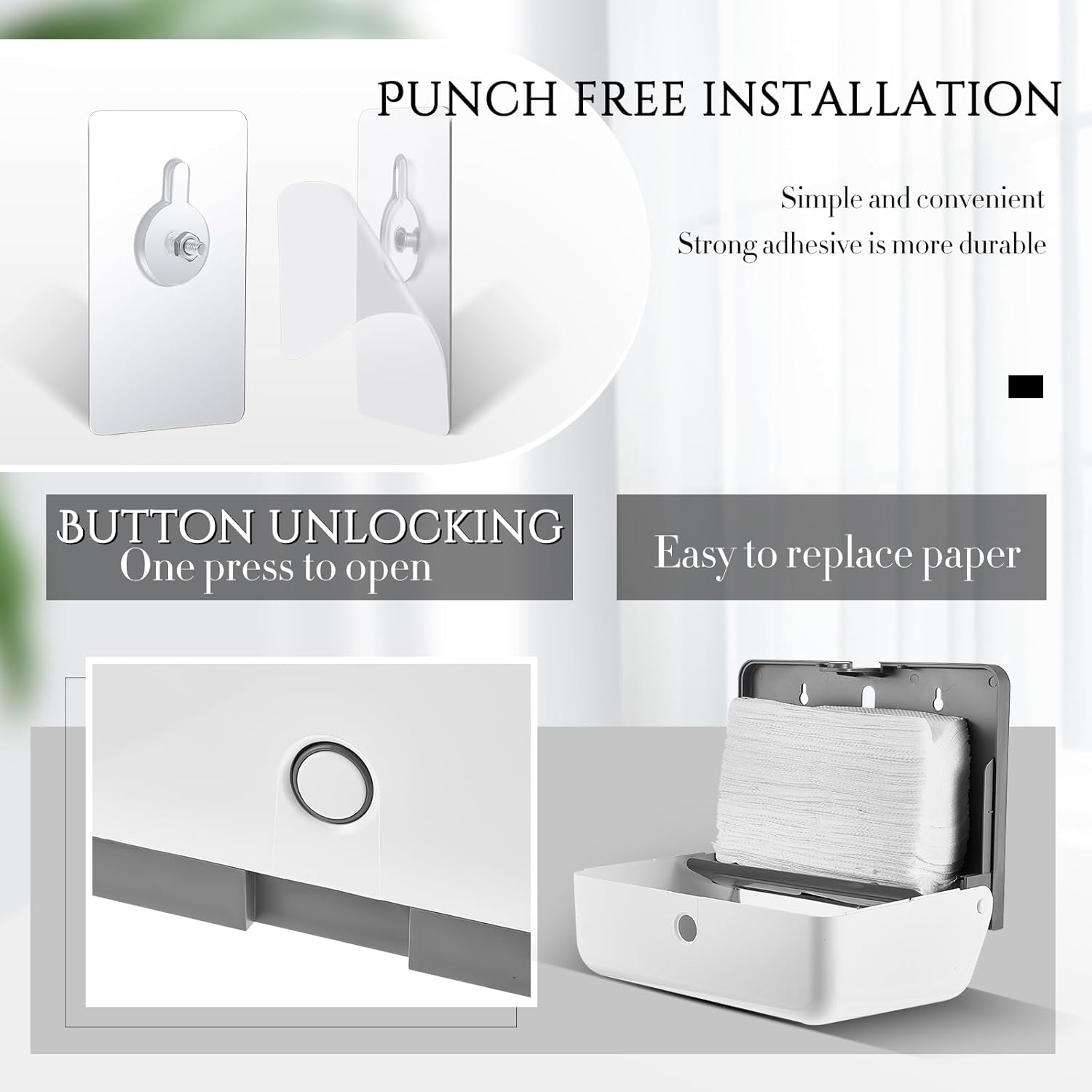 Yaomiao 2 Pcs Wall Mount Paper Towel Dispenser No Drilling Commercial