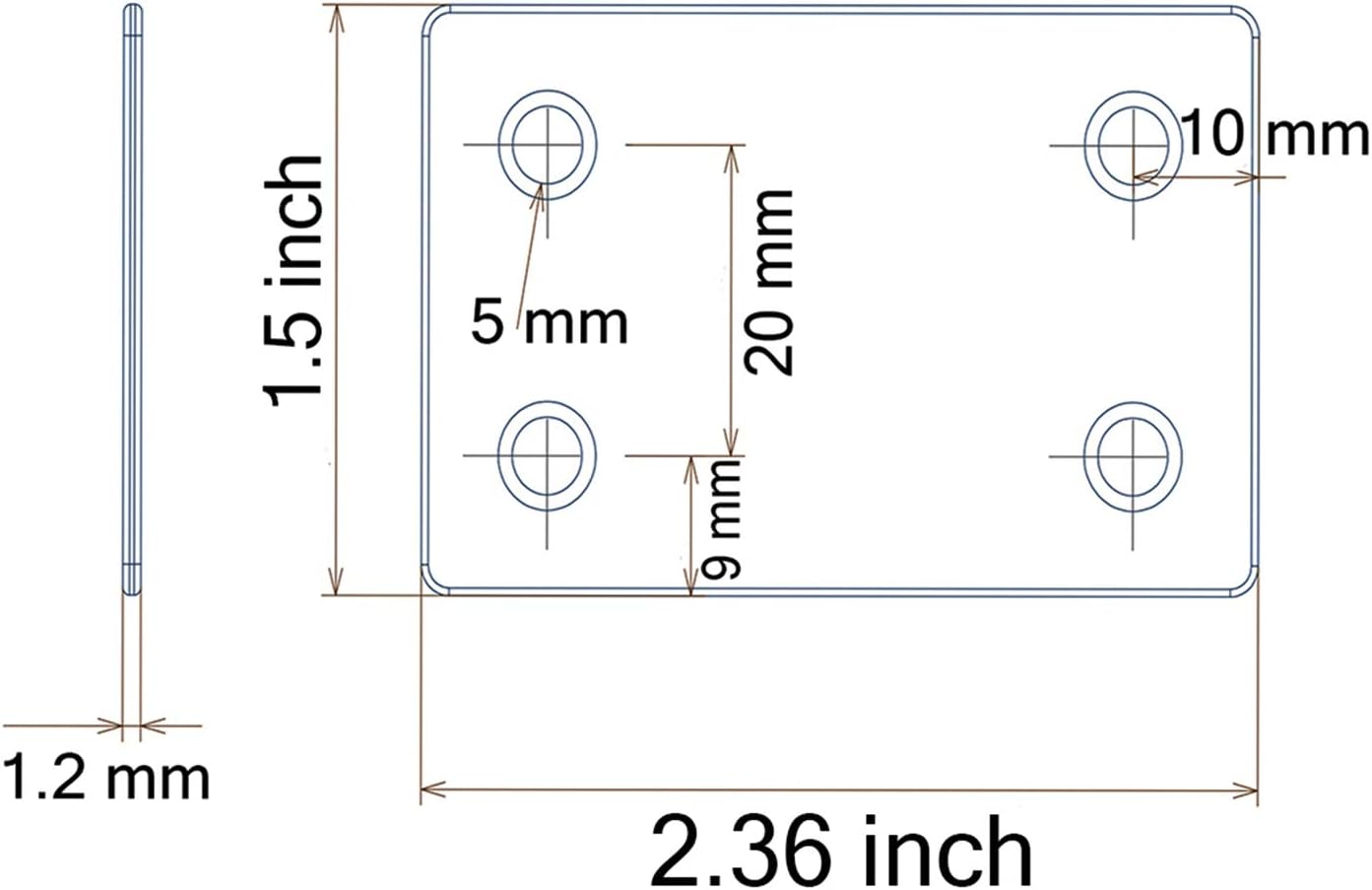 Hulless 24 x 15 Inch Metal Flat Straight Brace Bracket 12 Pcs