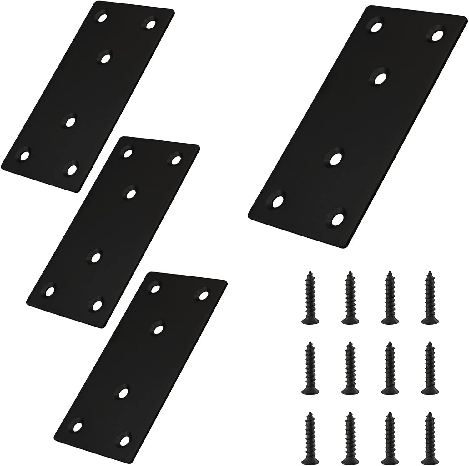 4-Piece Stainless Steel Flat Straight Brace Bracket Black for Wood Fixtures
