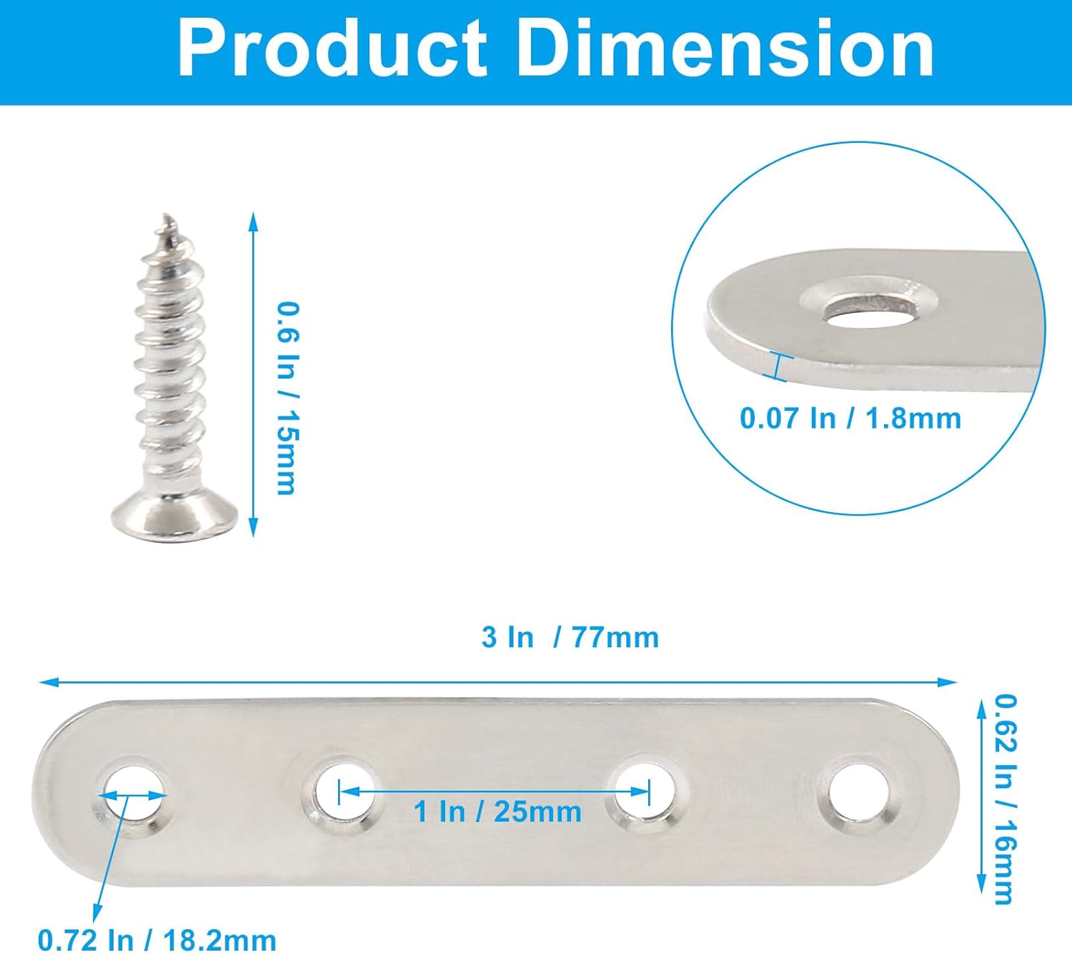 16-Piece 3-Inch Stainless Steel Straight Bracket for Furniture Repair