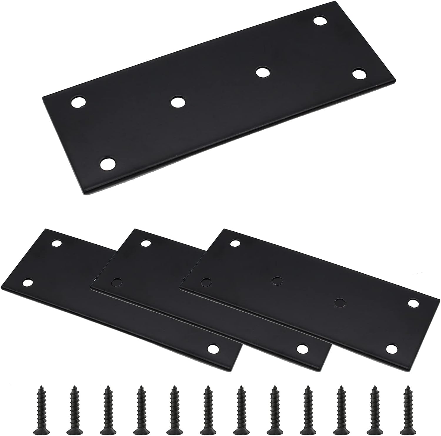 4-Piece Stainless Steel Flat Straight Brace Bracket Black for Wood Fixtures
