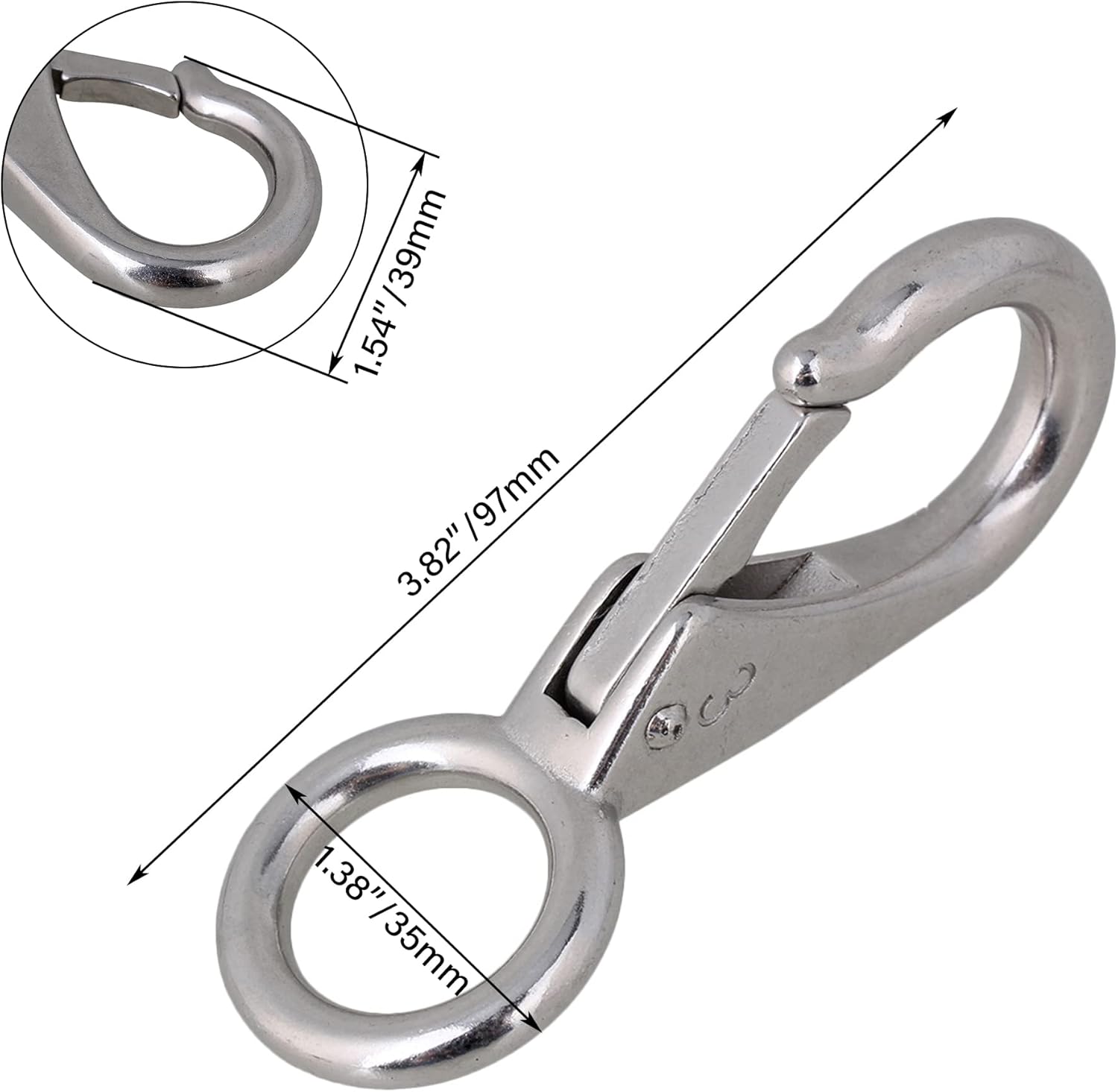 BQLZR 97mm 304 Stainless Steel Spring Loaded Fixed Eye Boat Snap Hook