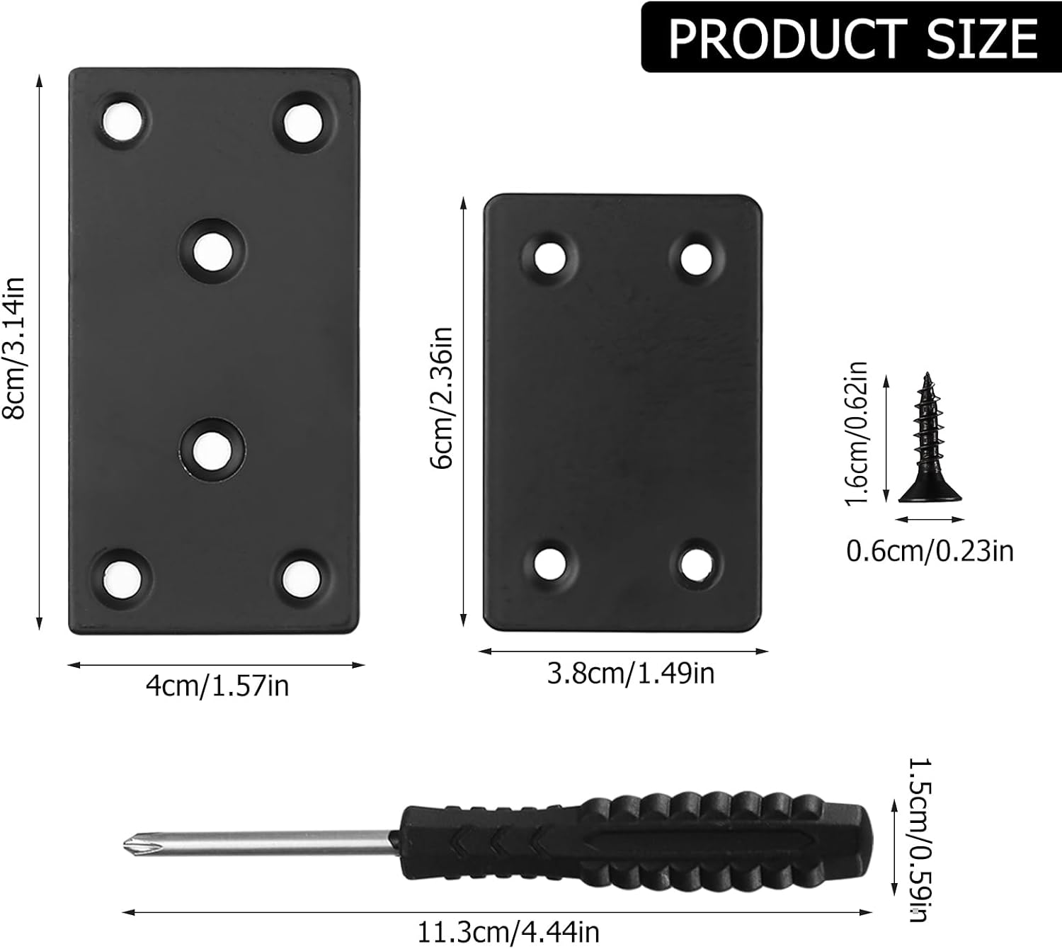 8-Piece Flat Metal Mending Plates Black Steel for Wood Shelves